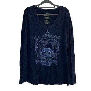 Eco Malibu Space Dye Long Sleeve V-Neck Shirt Organic Cotton Blue Size X-Large‎